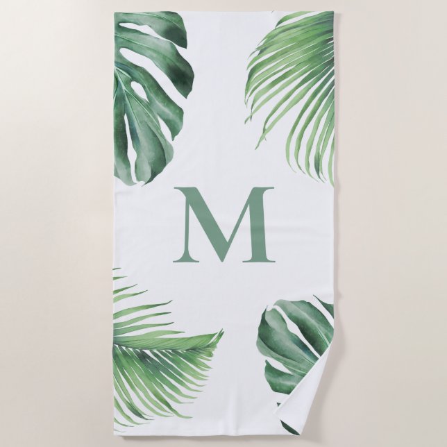 Serviette De Plage Palmier tropical Monogramme de verdure (Devant)