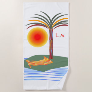 Serviette De Plage Palmier tropicale, soleil et vagues