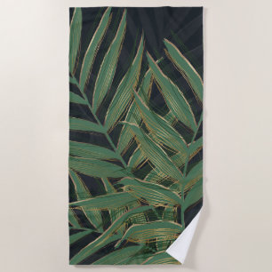 Serviette De Plage Palmier Vert Feuille Gold Strokes Gris Design