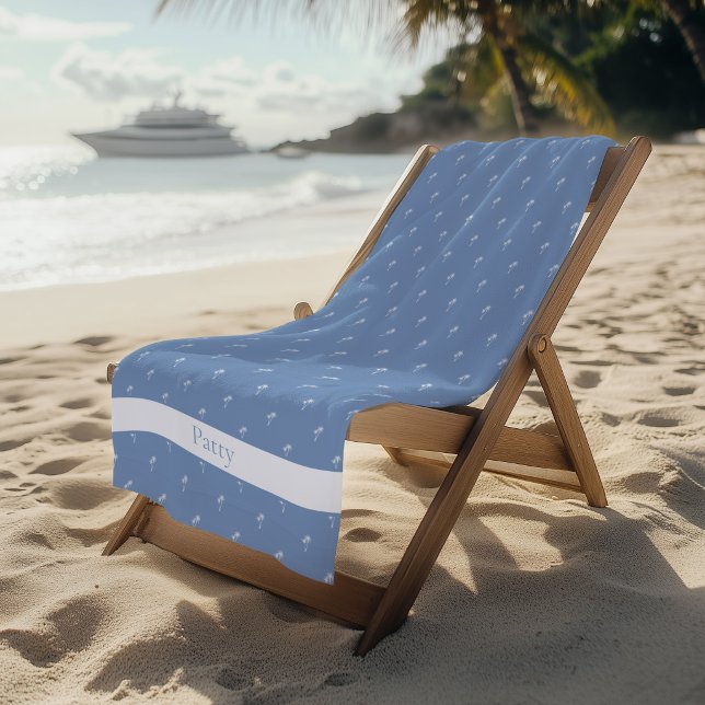 Serviette De Plage Palmiers blancs sur bleu de mer (Palm Trees Breeze Blue Beach Towel)