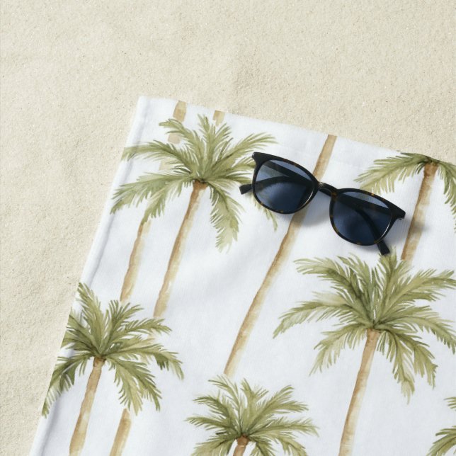 Serviette De Plage Palmiers blancs verts tropicaux (En situation)