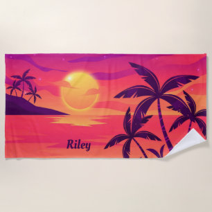Serviette De Plage Palmiers côtiers Sunset Personnalisés
