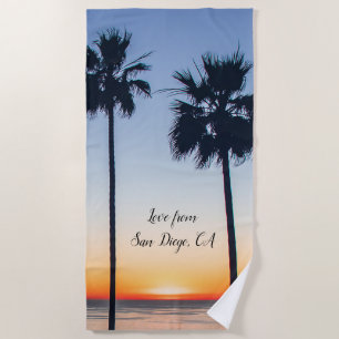 Serviette De Plage Palmiers de couchers de soleil bleu et orange Silh