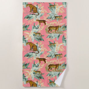 Serviette De Plage Palmiers de Tigre de Plage Tropical en rose tendre