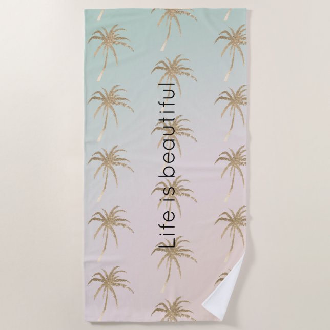 Serviette De Plage Palmiers d'or tropicaux Mint Cream Ombre          (Devant)
