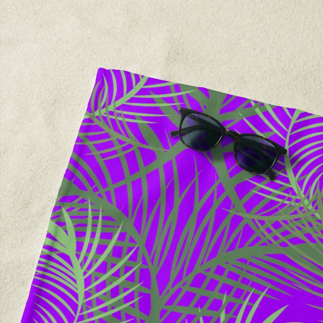 Serviette De Plage Palmiers Été Tropical Neon Plage (En situation)