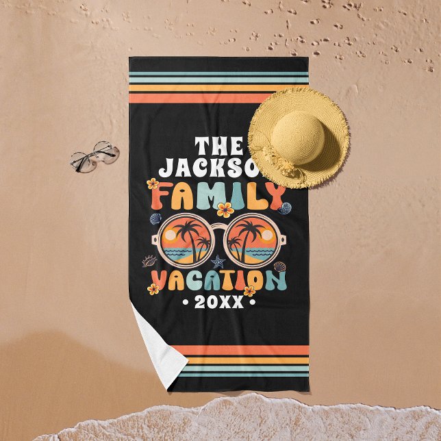 Serviette De Plage Palmiers lunettes de soleil rétro vacances en fami (Créateur téléchargé)