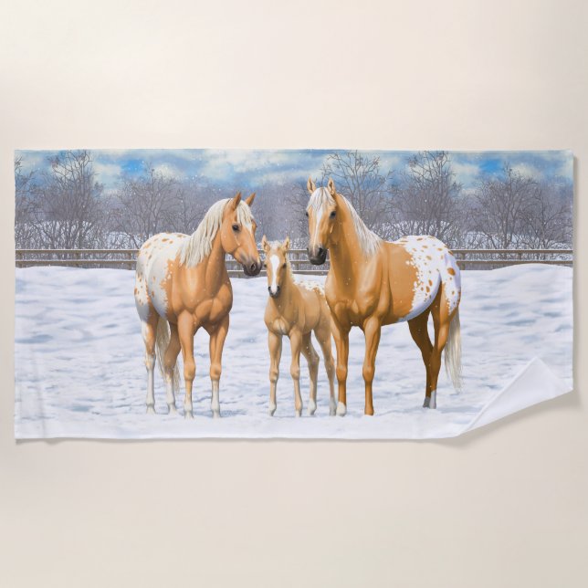 Serviette De Plage Palomino Appaloosa Chevaux En Neige (Devant)