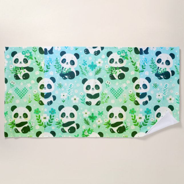 Serviette De Plage Panda Bear Motif Vert Imprimer (Devant)