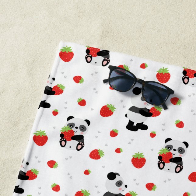 Serviette De Plage Panda fofo com morango (En situation)