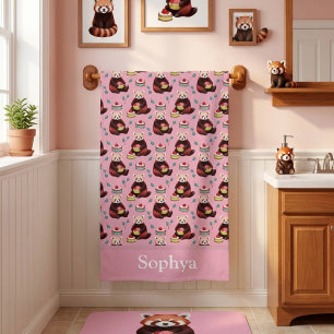 Serviette De Plage Panda Rouge Rose Personnalisé Enfants