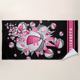 Serviette De Plage paniers gris rose étoiles son nom monogrammed