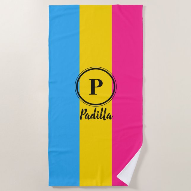 Serviette De Plage Pansexual Fierté Drapeau noir Personnalisé Monogra (Devant)