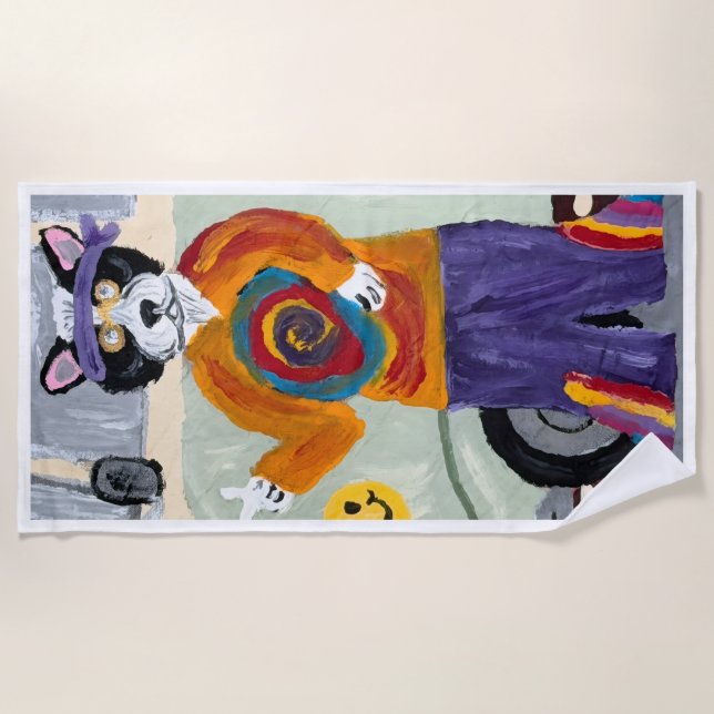 Serviette De Plage Papa Chat Hippie  (Devant)