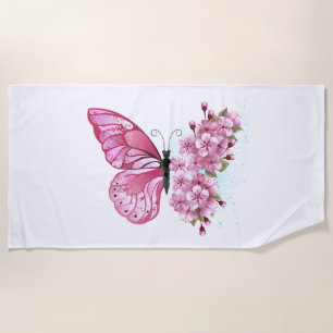 Serviette De Plage Papillon à fleurs avec Sakura rose