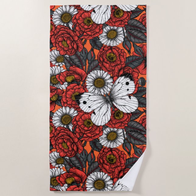 Serviette De Plage Papillon blanc et rose (Devant)