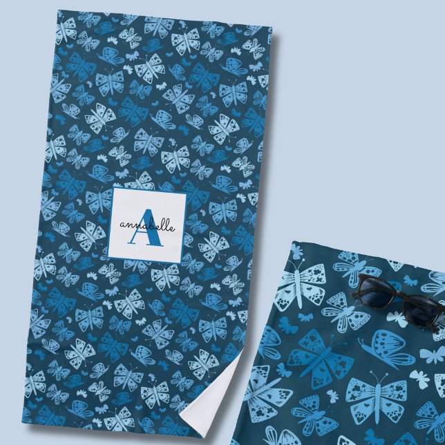 Serviette De Plage Papillon bleu fantaisiste (Blue butterfly personalized beach towel)