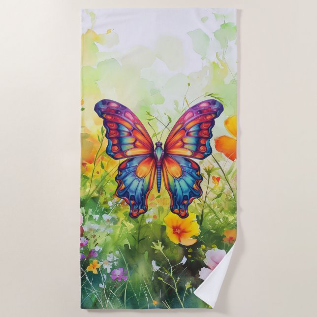 Serviette De Plage Papillon Bleu Orange ailes (Devant)
