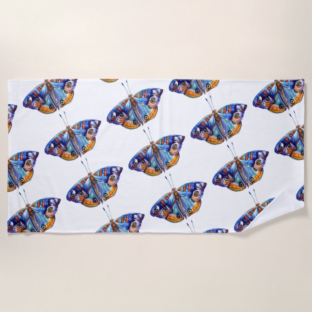 Serviette De Plage Papillon d'aquarelle bleue Art (Devant)