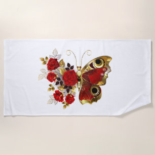 Serviette De Plage Papillon de fleurs rouges aux roses rouges