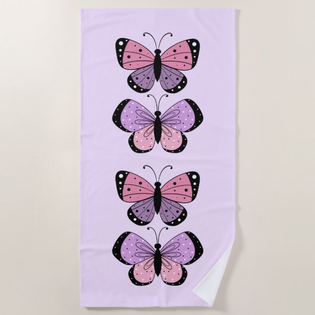 Serviette De Plage Papillon rose et violet  (Devant)