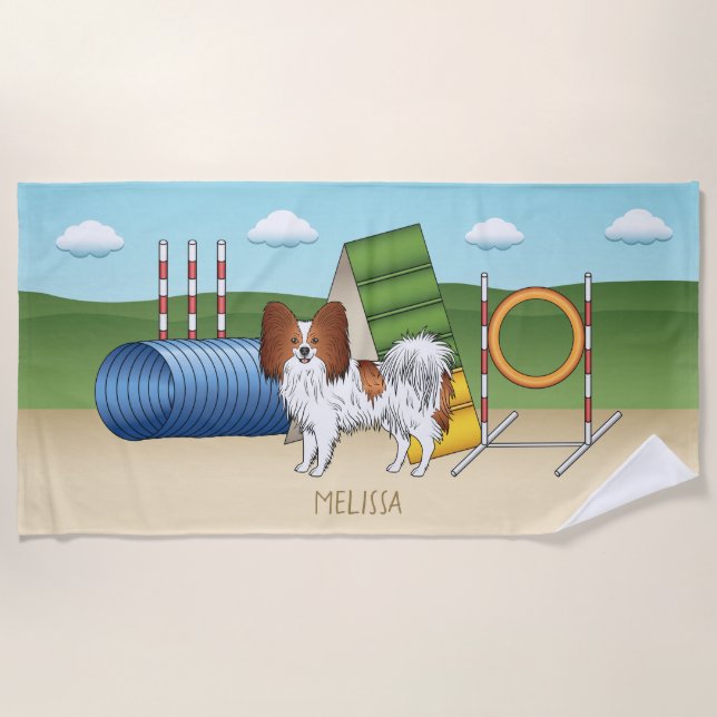 Serviette De Plage Papillon Rouge Et Blanc Avec Équipement D'Agilité (Devant)