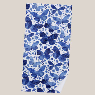 Serviette De Plage Papillons Aquarelle Bleu