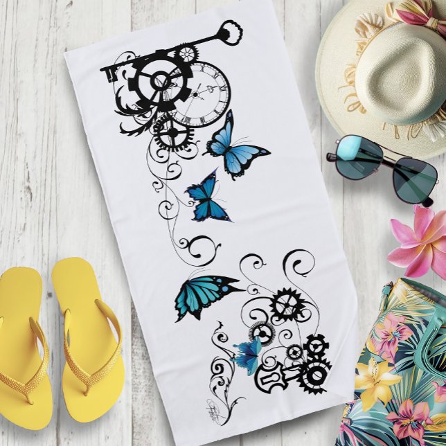 Serviette De Plage Papillons bleu Tribal Steampunk (Créateur téléchargé)