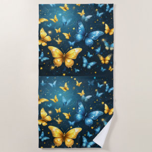 Serviette De Plage Papillons Bleus Et Jaunes Volant,