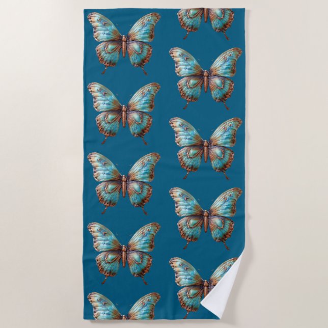 Serviette De Plage Papillons bleus turquoise (Devant)