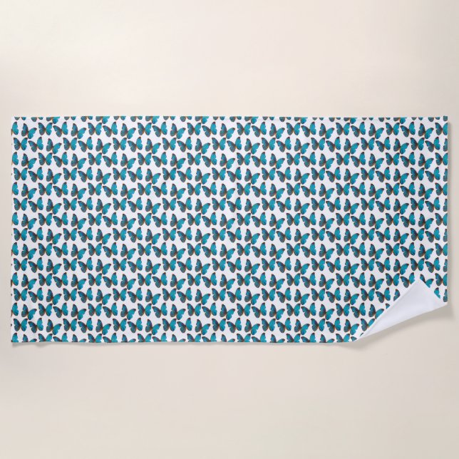 Serviette De Plage Papillons bleus turquoise (Devant)