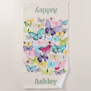 Serviette De Plage Papillons colorés personnalisés 