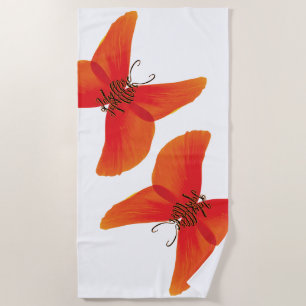 Serviette De Plage Papillons orange rouge Coquelicot avec votre nom