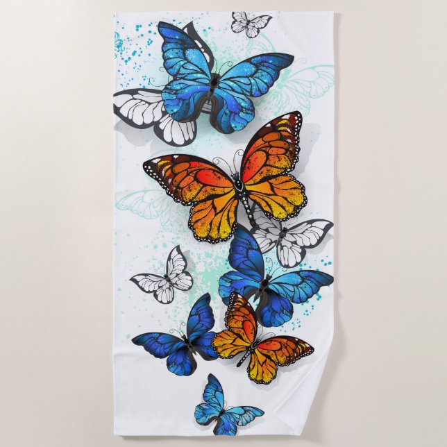 Serviette De Plage Papillons volants Morpho et Monarch (Devant)