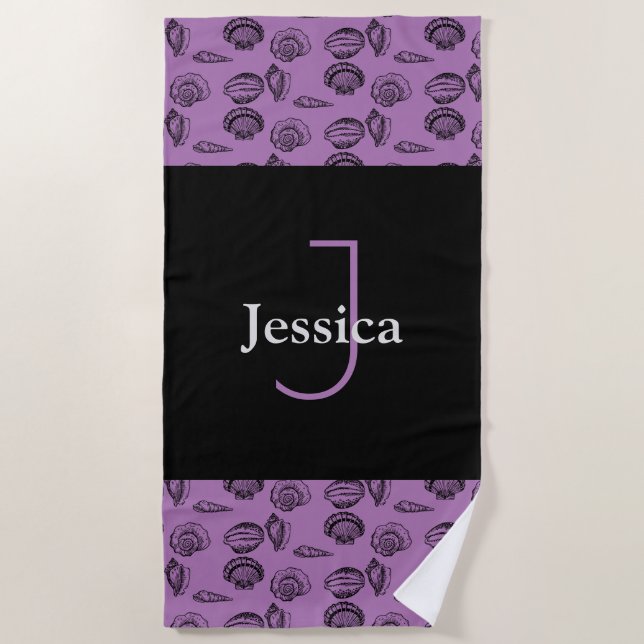 Serviette De Plage Par Sea Shells Nom du monogramme (Devant)