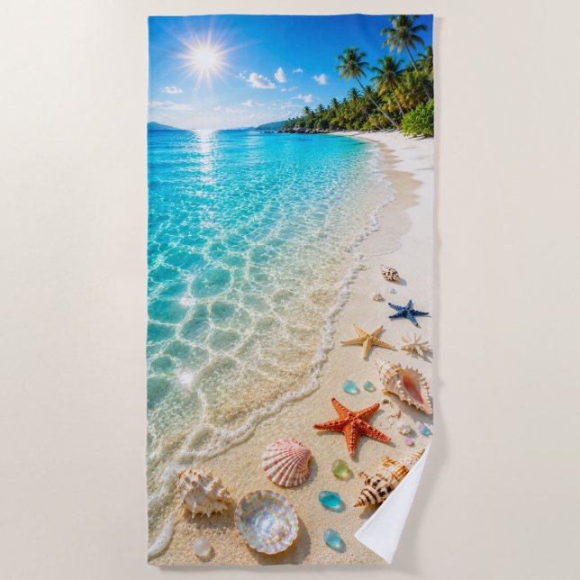 Serviette de plage Paradis Coquillages & Étoiles d (Devant)