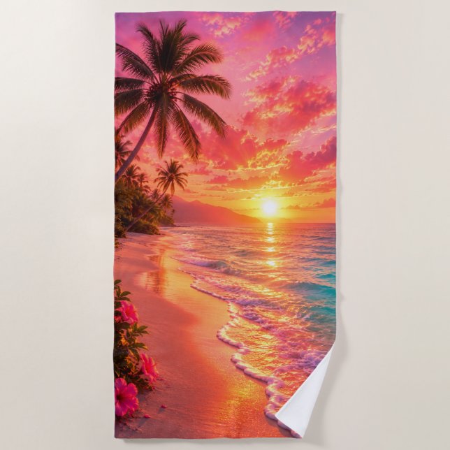 Serviette de plage Paradis Coucher de soleil rose (Devant)