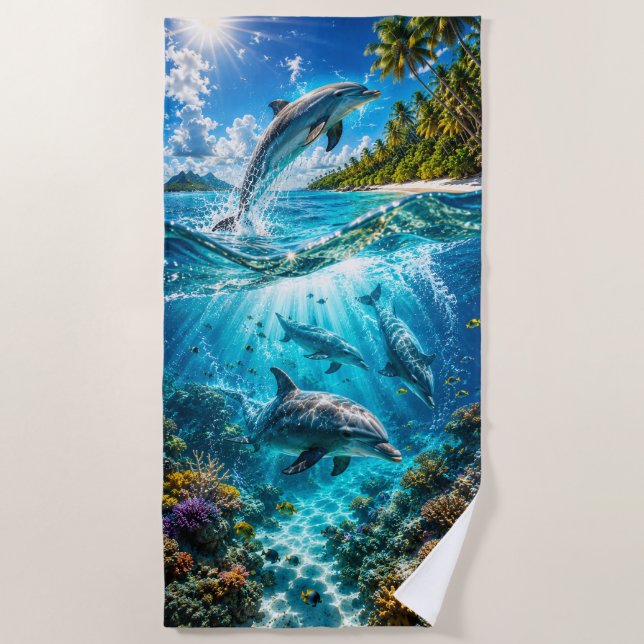 Serviette de plage Paradis des dauphins (Devant)