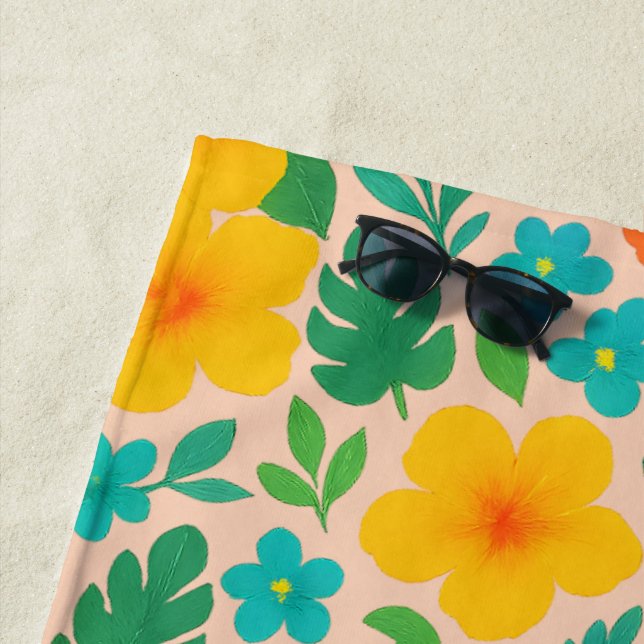 Serviette De Plage Paradis tropical - Palm Feuilles & Hibiscus Motif (En situation)