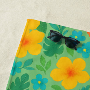 Serviette De Plage Paradis tropical - Palm Feuilles & Hibiscus Motif