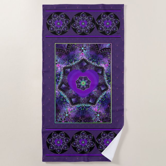 Serviette De Plage Parapluie violet & coeurs .7 (Devant)