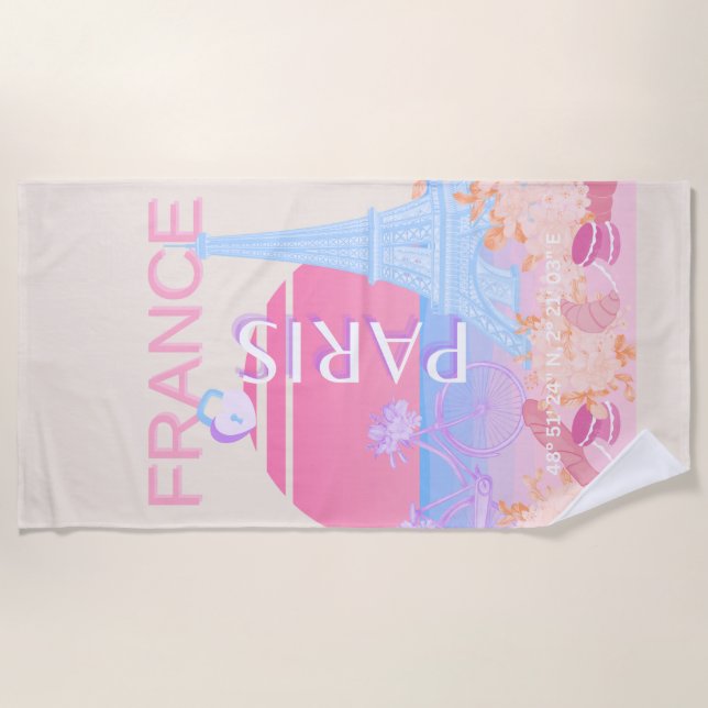 Serviette De Plage Paris, France, Travel Art, Preppy, Pastel (Devant)