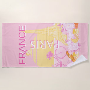 Serviette De Plage Paris, France, Travel Art, Preppy, Rose