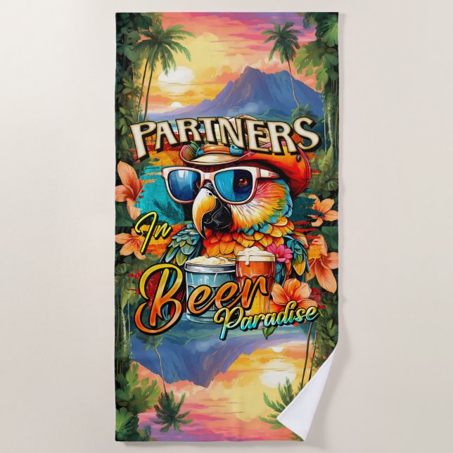Serviette De Plage Partenaires dans Beer Paradise Parrot Tropical (Devant)