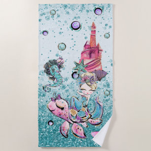 Serviette De Plage *~* Parties scintillant Blonde Mermaid Château de 