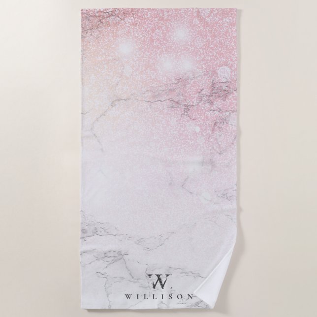Serviette De Plage Parties scintillant de marbre personnalisée (Devant)