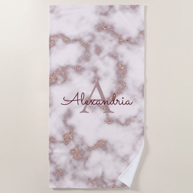 Serviette De Plage Parties scintillant d'huile rose en marbre rose (Devant)