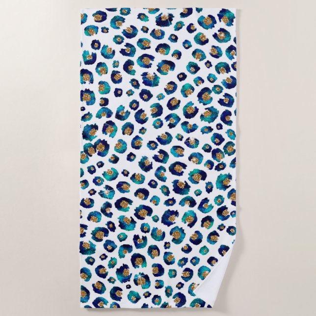 Serviette De Plage Parties scintillant d'or bleu Motif Leopard (Devant)