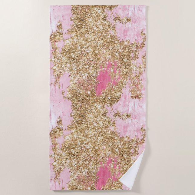 Serviette De Plage Parties scintillant d'or rose fille (Devant)