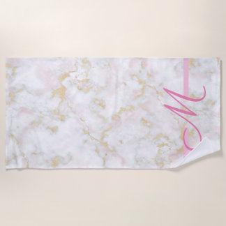 Serviette De Plage Parties scintillant en marbre rose Personnalisée P